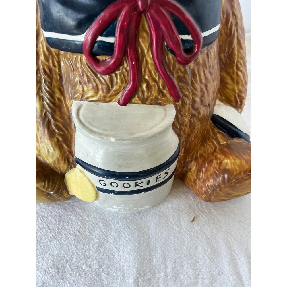 T-H-T Vintage 1994 Teddy Bear Cookie Jar Sailor Collar Ceramic‎ Brown Large 11in